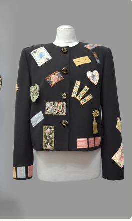 Vintage Dieter Gerhard Medal Bouillon Tassel Tapestry Rushed Rosette Patches Embroidery Cropped Evening Blazer Jacket Bolero Military Fringe