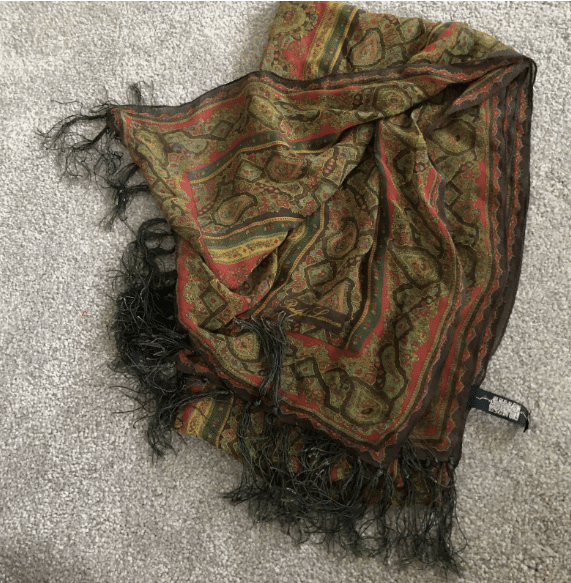 Vtg Ralph Lauren Sheer Silk Brown Green Fringe Rectangle Scarf