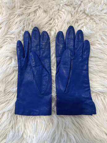 Vintage 80-90s Genuine Leather Gloves Bright Cobalt Blue 100% Cashmere Lined